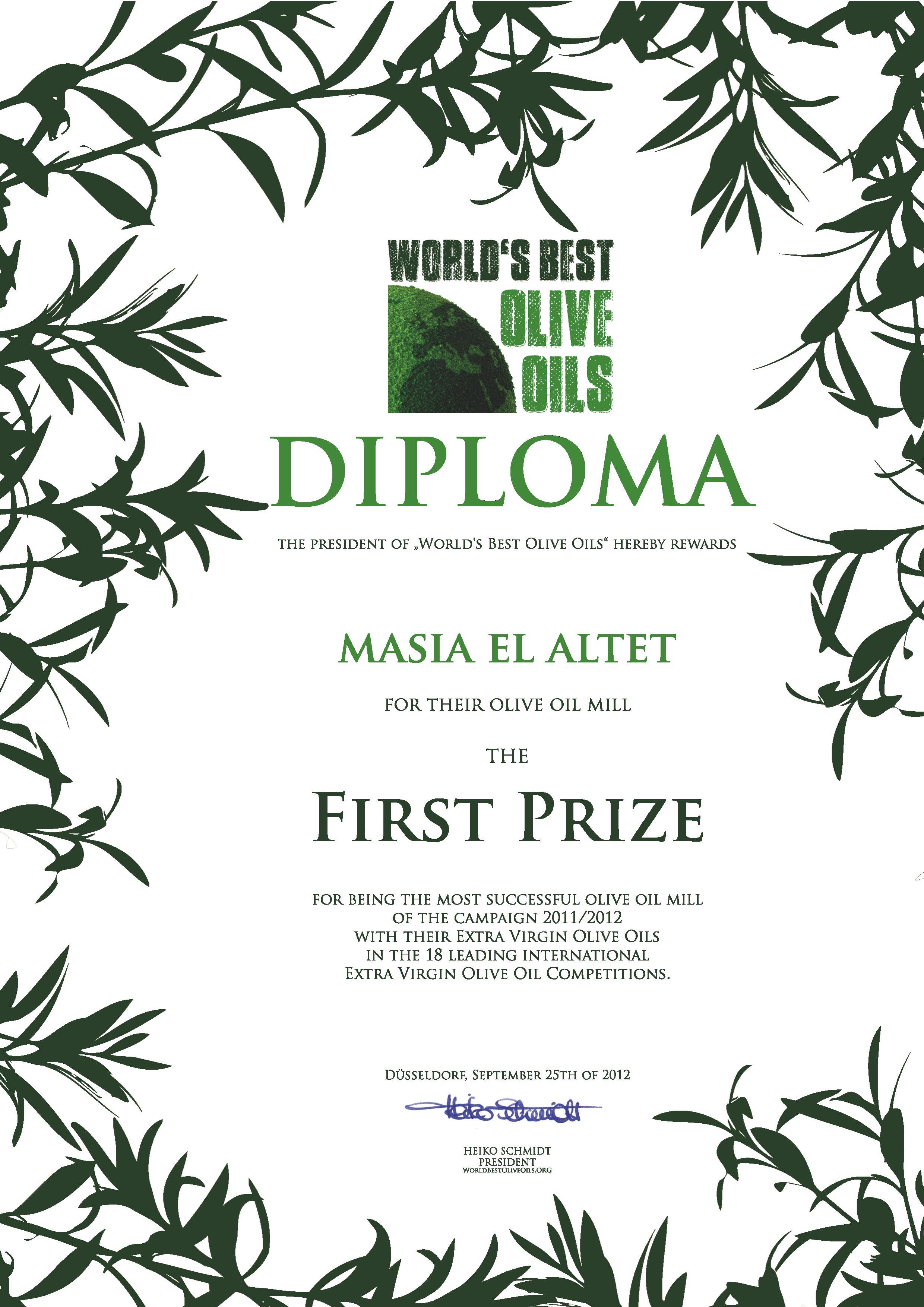 Primer Premio Almazara World´s best olive oils